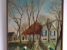 Aquarel van Groot Humalda, de voormalige (gebombardeerde) boerderij op de vliegbasis Leeuwarden